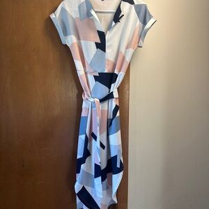 ASOS Geometric High Low Dress in Blue and Pink